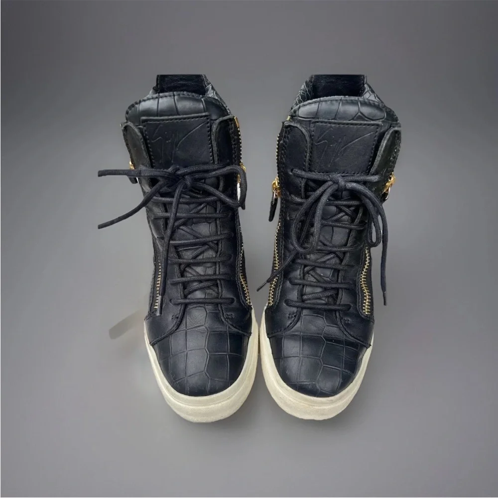 Giuseppe Zanotti Woman Croc Embossed Black Sneakers Size 7 High Top